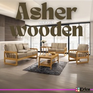 [Erica] Asher Wooden Sofa Set Fabric High Quality / Full Solid Wood / Sofa Kayu