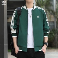 【M-8XL】Adidas 100% Original Clover Men's Vintage Striped Color-Block Jacket Plus Size Athleisure Versatile Baseball Collar Outerwears