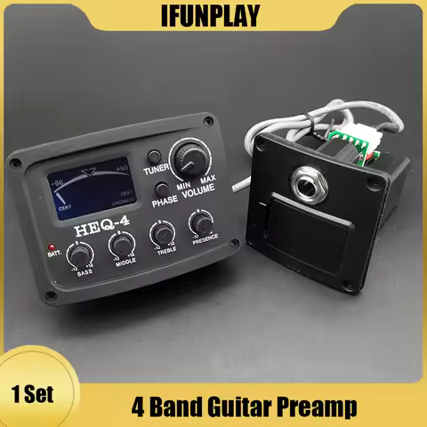 4 Band Acoustic Guitar Preamp with Tuner Folk Guitar EQ Equalizer Amplifier Piezo Pickup