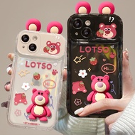 Suitable for IPhone 11 12 Pro Max X XR XS Max SE 7 Plus 8 Plus IPhone 13 Pro Max IPhone 14 15 Pro Max Phone Case Strawberry Bear Ear Toy Accessories Cute Design Small Mirror