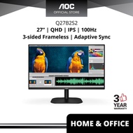 AOC Q27B2S2 27" QHD Adaptive Sync Anti Tearing IPS 3-sided frameless flicker free 100Hz Low Blue Mod