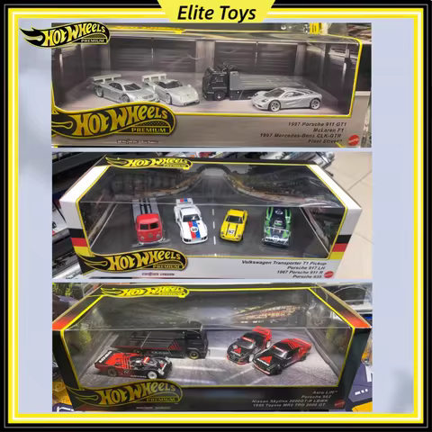 Hot Wheels Premium 1:64 Diecat Porsche Bmw Datsun Advan Garage 4PCS Car Transport Model Alloy Gift B