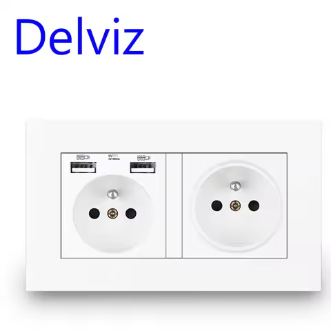 Delviz French Standard Socket, Dual USB Charger Port for Mobile,RJ45/TV, 16A Wall Power USB Socket, 