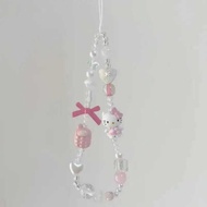 Kawaii Hello Kitty Beaded Phone Chain Cute Girl Ccd Camera Backpack Pendant Decoration Friends