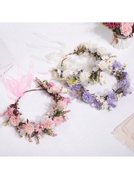1入歐式鮮花菊花花冠,森林風格新娘頭飾,婚禮攝影髮飾
