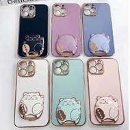 Cartoon Cat Folding Stand Mobile Phone Case, Suitable for VIVO Y3S Y5S Y9S Y11 Y12 Y15 Y17 Y19 Y20 Y30 Y50 Y85 S1 Pro U3X U10 Electroplated Soft Silicone Case