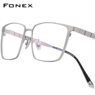 FONEX กรอบแว่นไทเทเนียมบริสุทธิ์ของผู้ชายแว่นตามีตัวอักษรคลาสสิกทรงสี่เหลี่ยมเต็มขอบน้ำหนักเบาสไตล์เ