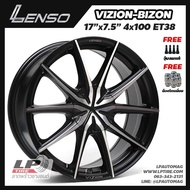 [ส่งฟรี] ล้อแม็ก LENSO รุ่น VIZION-BIZON ขอบ17" 4รู100 สีดำเงาหน้าเงา กว้าง7.5" จำนวน 4 วง