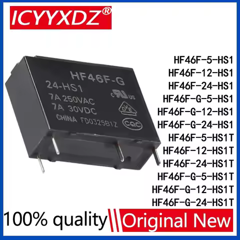 20Pcs/lot New HF46F -G- 5/12/24 -HS1 -HS1T 7A 5A 4Pin 250VAC 30VDC DC 5V 12V 24V Power Relays HF46F-