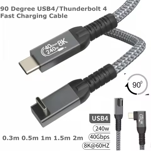 240w 80gbps USB c Cable Compatible with Thunderbolt 4 Cable Right Angle 6.6ft, 90 Degree USB C USB 4