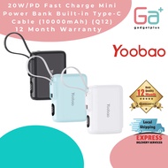 YOOBAO Q12 10000MAH 20W PD QC3.0 FAST CHANGING POWERBANK WITH TYPE-C BUILT-IN CABLE