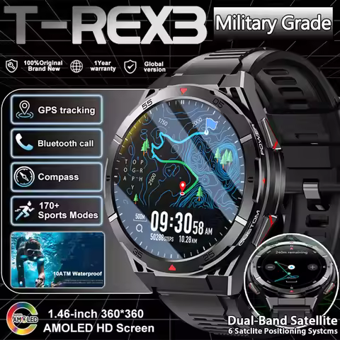 For T-Rex 3 GPS Professional Outdoor Exercise Smartwatch 1.45"Ultra HD uilt-in GPS Compass BT Call 4
