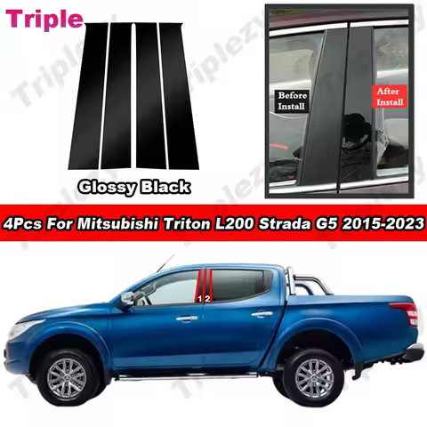Black Carbon Fiber B C Pillar Post Trim For Mitsubishi Triton L200 Strada G5 Set Door Window Cover K