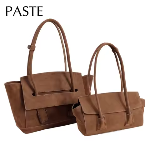New 2026 Winter Spacious Trapeze Tote Euro American Style Matte Suede Cow Leather Female Handbag Lux