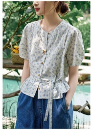 Design Sensation Small Audience Floral Shirt Womens Long Velvet Cotton 100 Stitches White Sketch Ros