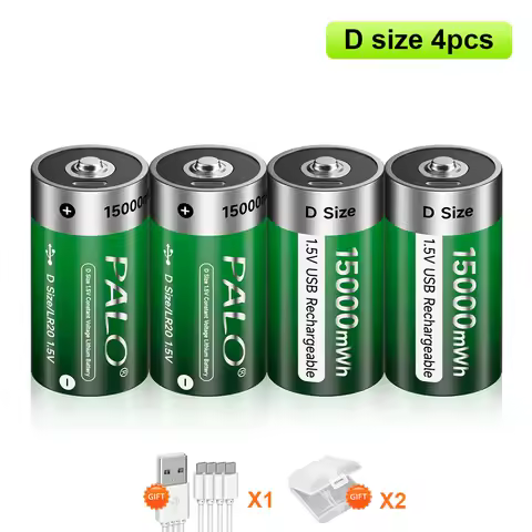 PALO 1.5V D Size Battery Type C USB D R20 LR20 Rechargeable Li-ion Batteries Battery For RC Camera D