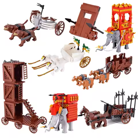 MOC Medieval Age Castle Royal King's Knight Rome Spartacus Chariot Siege Turret Model Building Block