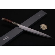 🇯🇵 [日本] 🔥 限量商品🔥二唐刃物 【青二鋼 沙漠鐵木柄 三銀卷 暗紋 墨流 柳刃 300mm 】 日本高級廚刀