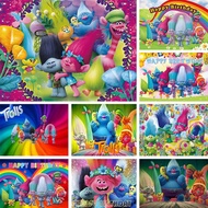 Trolls Birthday Backdrop Kids Girls Birthday Party Decorations Colorful Rainbow Theme Photo Wall Photography Background Cloth