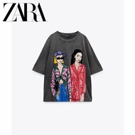 Zara เสื้อยืด พิมพ์ลาย แฟชั่นฤดูใบไม้ร่วง ฤดูหนาว สําหรับผู้หญิง