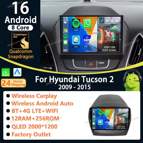 Android 16 Car Radio Carplay Auto For Hyundai Tucson 2 Lm Ix35 2009 - 2015 Accessories Fascia Panel
