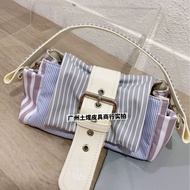 Vivien Bow Striped Taro Color Niche Design Belt Buckle Hazel Chain Underarm Bag ins