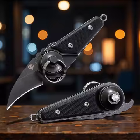 Mini Pull Ring Folding Knife Stonewashed 8Cr13Mov Blade G10 Handle Lightweight Portable Camping Fish