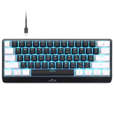 Rii RK806 60% Mechanical Gaming Keyboard,61 Keys Compact Wired Keyboard with Blue Backlight,Clicky B