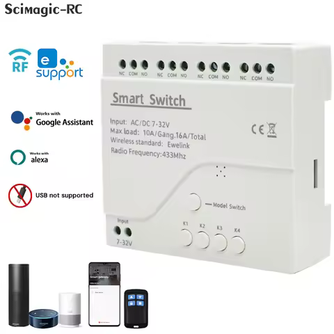 2/4CH EWelink Wireless Switch,WiFi Module,EWelink APP,Remote Control,DIY Smart Home,4Gang Relay,work