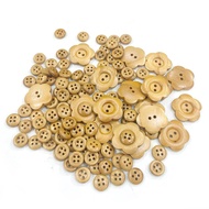Decorative Button Wooden 2 Holes 4 (10-25mm) Log Color Flower Round 2 Four 3 Styles