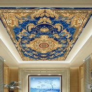 Wallpaper 3D Custom Plafon Latar Biru Batik Emas Klasik (21PLF-011)