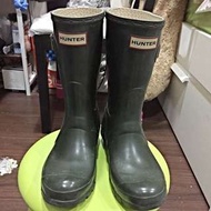 二手正版英國品牌雨靴Hunter Boots絕版軍綠色短靴UK4