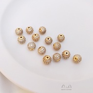 █A.ιA゜14K gold●〔1 Piece〕°8mm 14K Gold Pack Color Preserving Micro Set Zircon Ball Diamond Ball Ball 