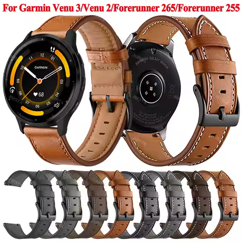 22mm Leather Strap For Garmin Venu 3 2 Venu3 Venu2 Forerunner 265 255 Music Vivoactive 4 Smart Watch