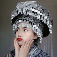 Miao Hat Guizhou Yunnan Imitation Silver Hat New Ethnic Style Headdress Hat Bride Silver Performance Classical Q0DM