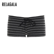 RELAGALA Women's Shorts 2025 New Striped Contrast Color Fashion Drawstring Causal