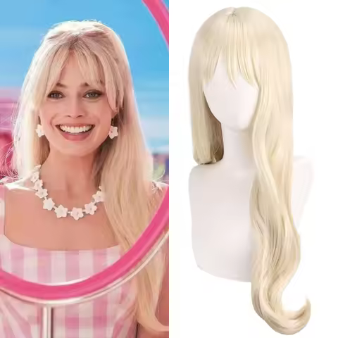 Synthetic Long Wavy Blonde Wig for Cosplay Carnival Party Barbie Inspired Costume Fiber Hair Heat Re