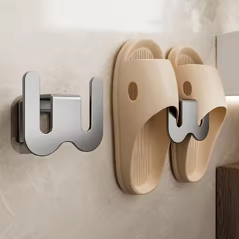 Wall Mounted Shoe Rack with No Punching and Adhesive Bathroom Slipper Rack Toilet Door Back Foyer Sl