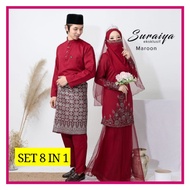 | MAROON | SET NIKAH COMBO 8 IN 1 KURUNG MODEN SURAIYA | BAJU TUNANG | COUPLE SET | BAJU SEDONDON