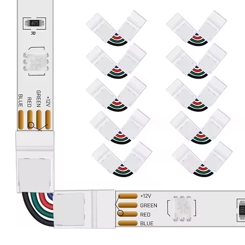 Nexillumi 10PCS L Shape 4-pin Connectors (90-180 Degrees) LED Strip Connectors for 10mm Width 5050 R