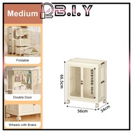 B.I.Y D.I.Y Stackable Wardrobe Cabinet Storage with Double-Door | Foldable Wardrobe with Wheels | Al