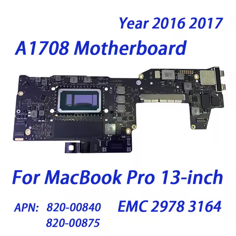 Tested For MacBook Pro A1708 Logic Board 2016 2017 13" 8GB 16GB i5 i7 Motherboard 820-00840 820-0087