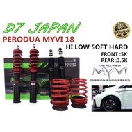 D7 PERODUA MYVI NEW 2018 HI LOW SOFT HARD BODY SHIFT ADJUSTABLE SUSPENSION HIGH LOW COILOVERS SET