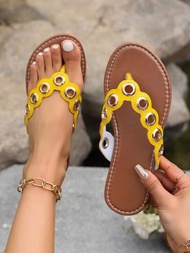 夏季新款韓國時尚魚口拖鞋,平底休閒大尺碼女士羅馬風格金屬扣涼鞋