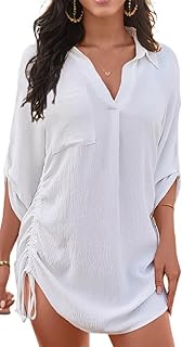 Women Swimsuit Coverup Beach Cover Ups Summer Beach Dress Drawstring Shirt for Vacation Cruise