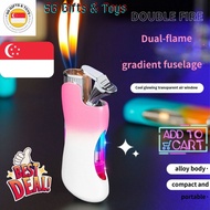 SG Local Seller Double Flame Lighter, Creative Cool Design with Transparent air Chamber, refillable 