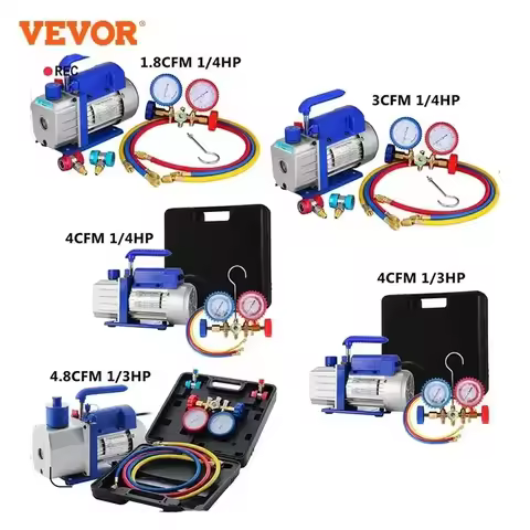 VEVOR 1.8CFM 3CFM 4CFM 4.8CFM Vacuum Pump Refrigerant 220V With Manifold Gauges AC Refrigerant HVAC 