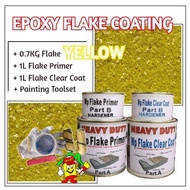 YELLOW FLAKE • Epoxy Flake Coating Set c/w Painting Toolset • Refurnishing Floor • No Hacking • Waterproofing