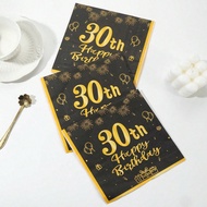 24pcs 33*33CM/13*13IN Disposable Party Decorative Napkins With Black & Gold '30th Birthday' Pattern,