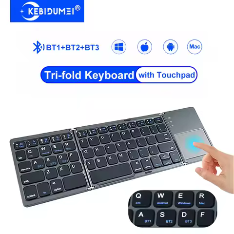 Three Bluetooth Keyboard with Touchpad Tri-fold Keyboard Mini Keyboard Rechargeable Keyboard for PC 